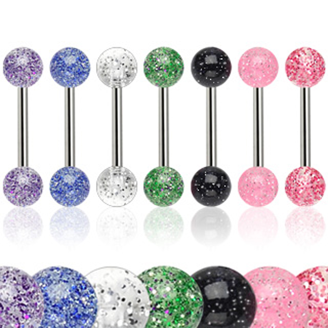 7 Pack of Glitter Ball Tongue Bar Barbells